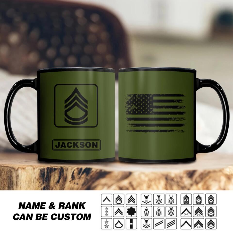 Personalized US Solider/ Veteran Rank Black Mug Printed 22NOV-HQ25