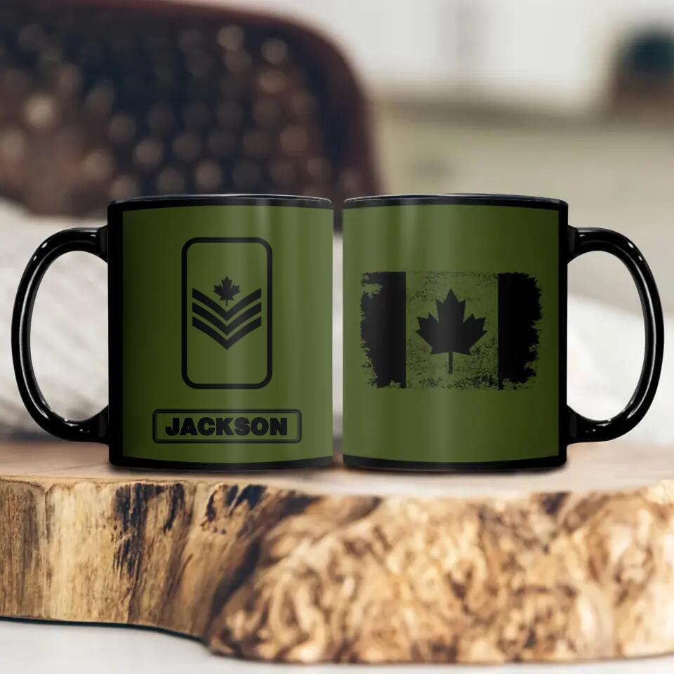 Personalized Canadian Solider/ Veteran Rank Black Mug Printed 22NOV-HQ25