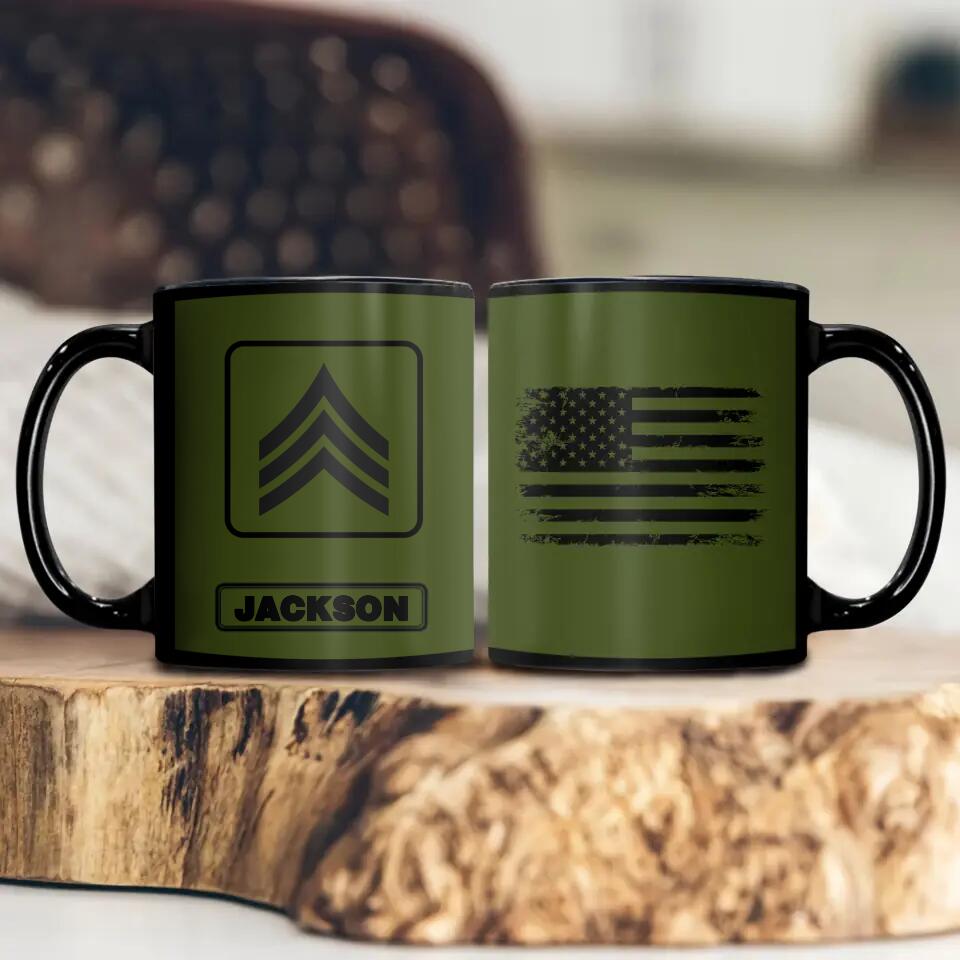 Personalized US Solider/ Veteran Rank Black Mug Printed 22NOV-HQ25