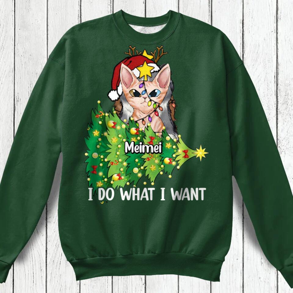 Personalized I Do What I Want Cat Christmas Sweater Printed QTHQ2511