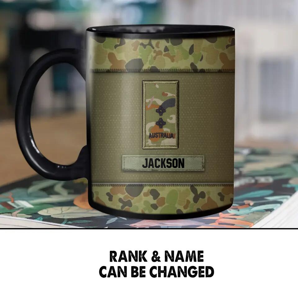 Personalized Australian Solider/ Veteran Rank Camo Black Mug Printed 22NOV-HY28
