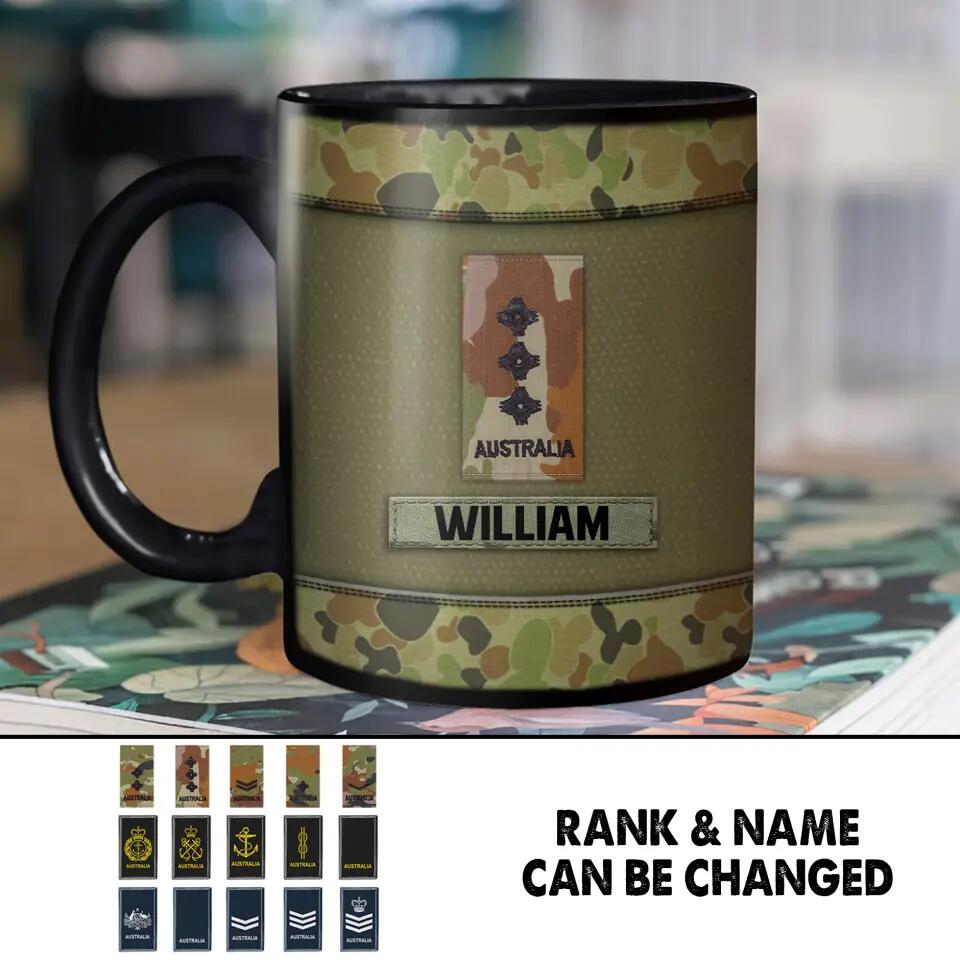 Personalized Australian Solider/ Veteran Rank Camo Black Mug Printed 22NOV-HY28
