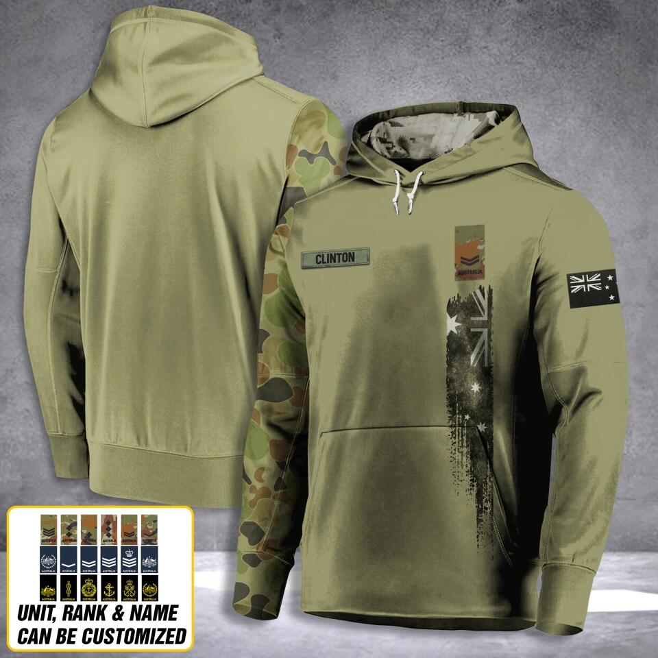 Personalized Australian Solider/ Veteran Camo With Name and Rank Hoodie 3D Printed QTDT2911