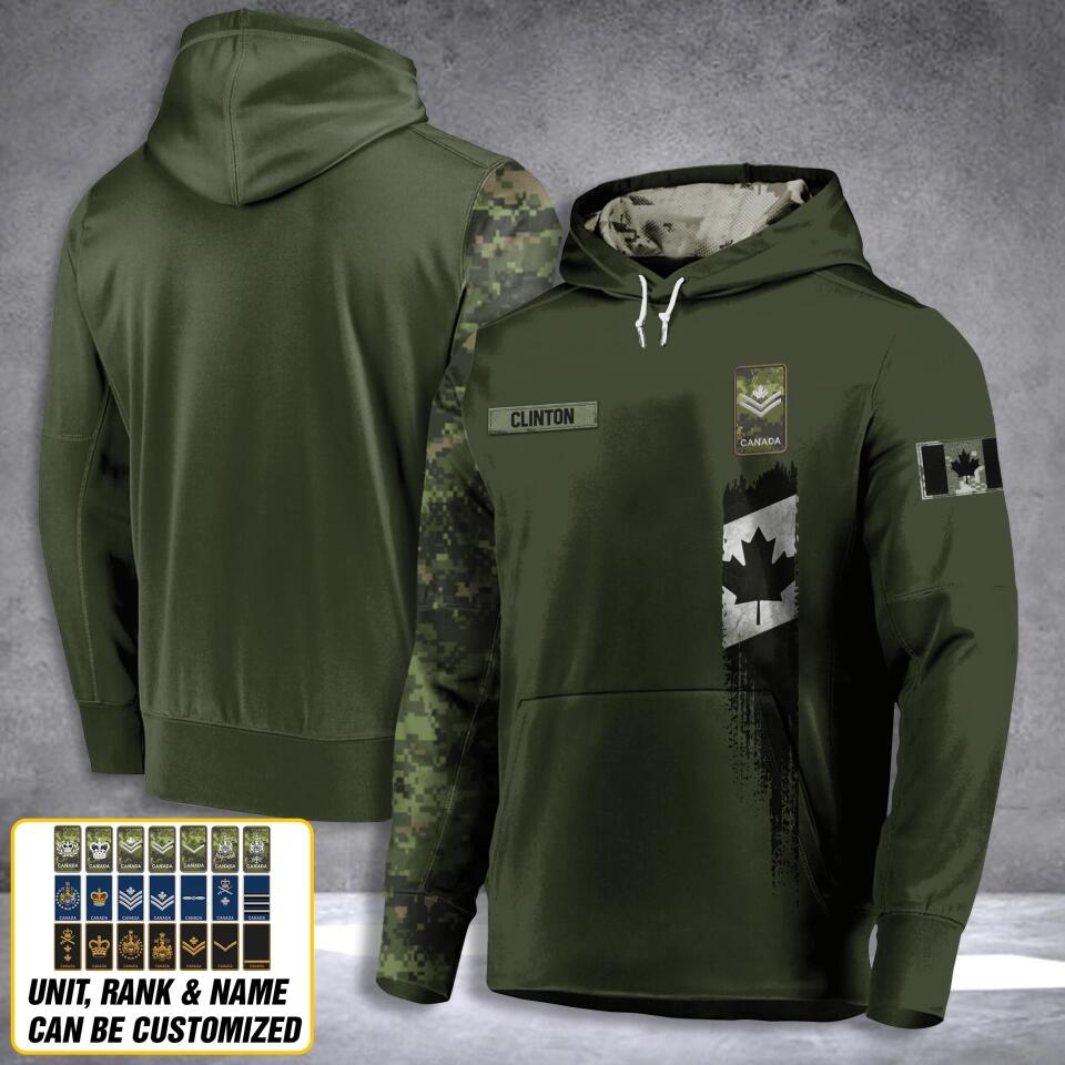 Personalized Canadian Solider/ Veteran Camo With Name and Rank Hoodie 3D Printed QTDT2911