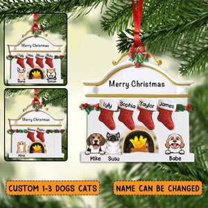 Personalized Merry Christmas Family With Pets Acrylic/Plastic Ornament Printed QTHY3011