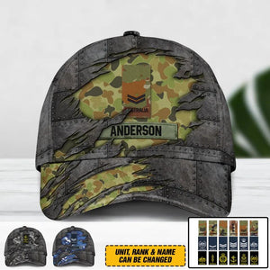 Personalized Australian Solider/ Veteran Tear Rank Camo Peaked Cap 3D Printed 22NOV-DT30