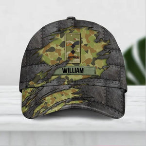 Personalized Australian Solider/ Veteran Tear Rank Camo Peaked Cap 3D Printed 22NOV-DT30