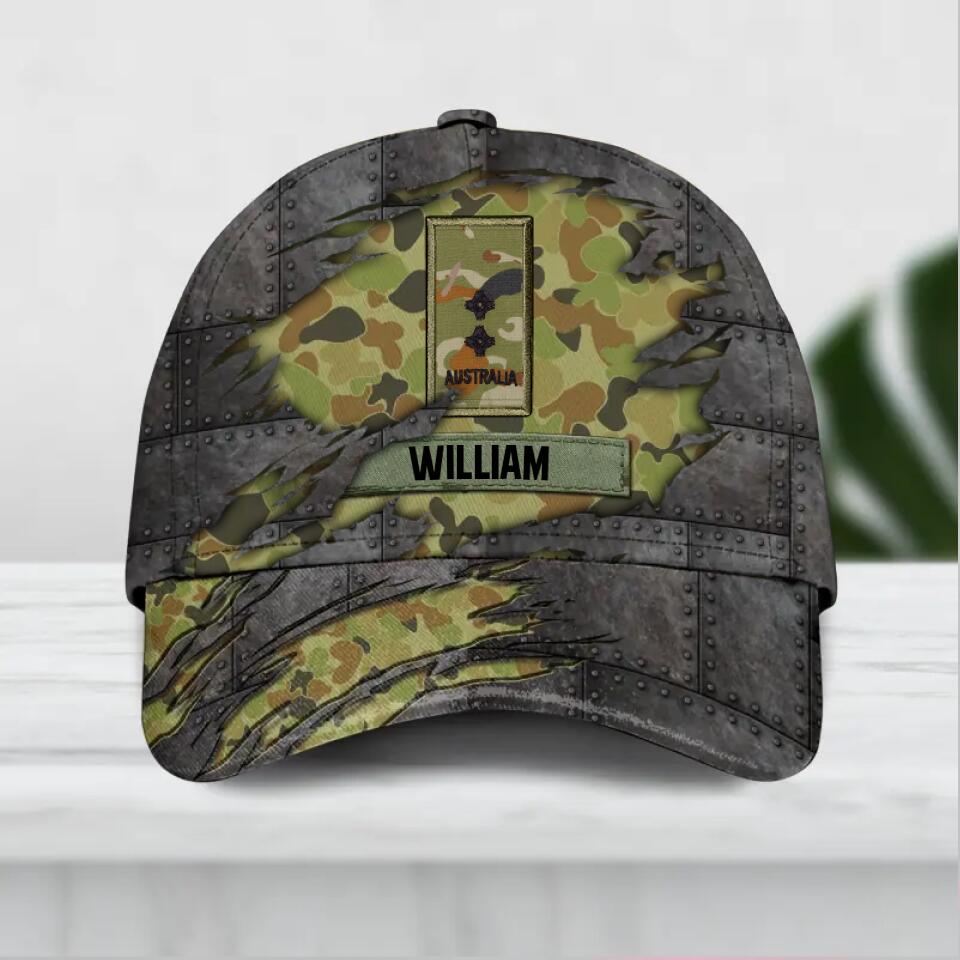 Personalized Australian Solider/ Veteran Tear Rank Camo Peaked Cap 3D Printed 22NOV-DT30