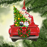 Personalized Red Truck Christmas Tree Family With Pets Acrylic/Plastic Ornament Printed QTDT3011