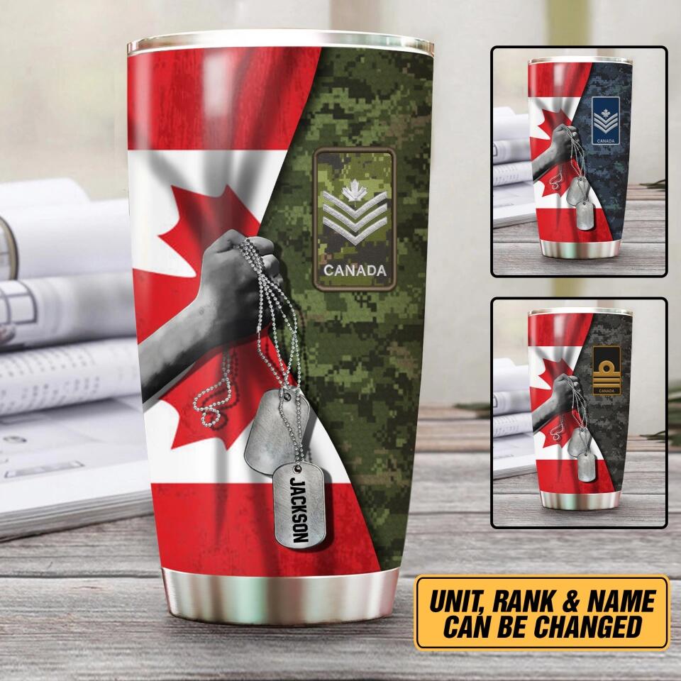 Personalized Canadian Solider/Veteran Rank & Flag Tumbler Printed 22NOV-HY30
