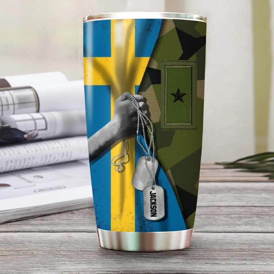 Personalized Sweden Solider/Veteran Rank & Flag Tumbler Printed 22NOV-HY30