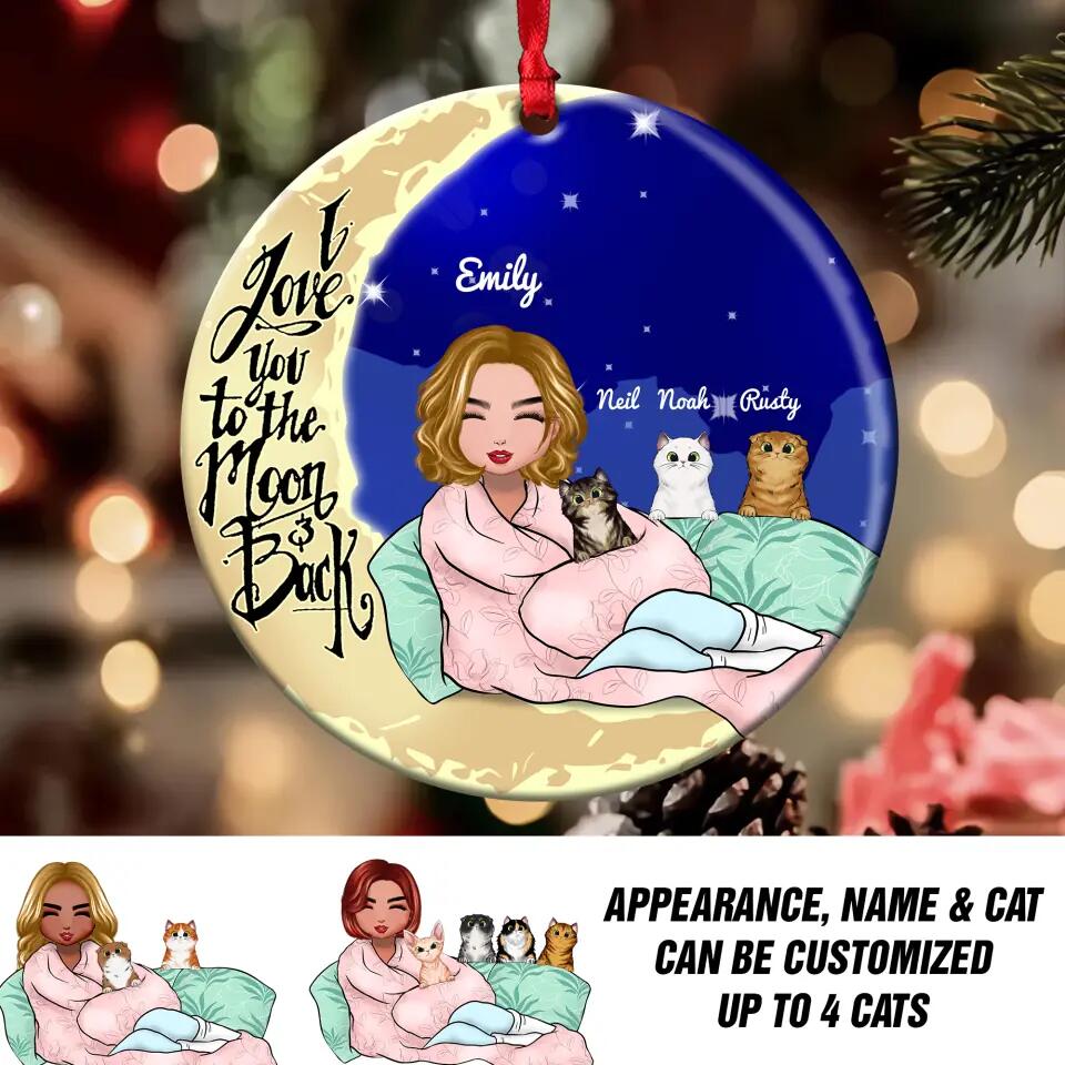 Personalized I Love You To The Moon And Back Cat Lovers Acrylic/Plastic Ornament Printed 22NOV-DT30