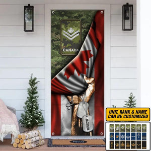 Personalized Canadian Veteran/Solider With Rank Name Flag Door Cover Printed QTDT3011