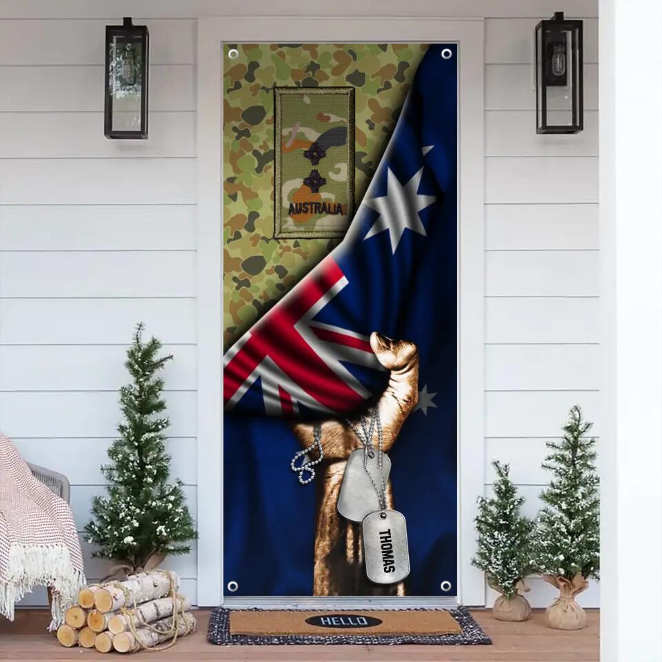 Personalized Australian Veteran/Solider With Rank Name Flag Door Cover Printed QTDT3011
