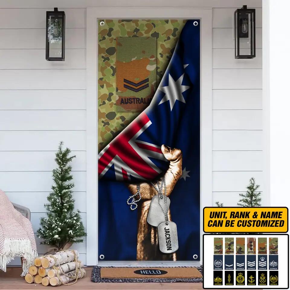 Personalized Australian Veteran/Solider With Rank Name Flag Door Cover Printed QTDT3011