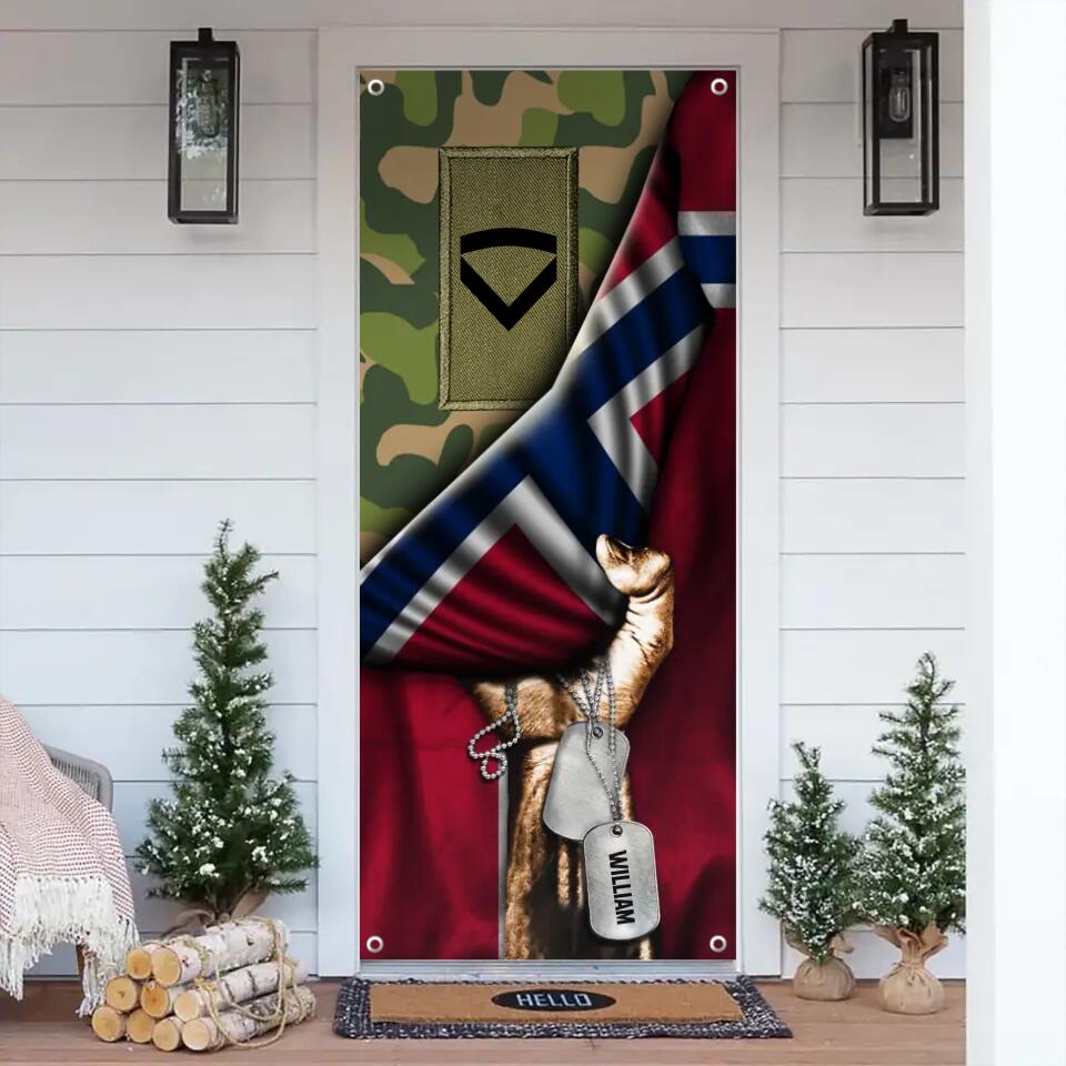 Personalized Norwegian Veteran/Solider With Rank Name Flag Door Cover Printed QTDT3011