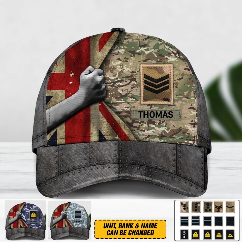 Personalized UK Solider/ Veteran Rank Camo Peaked Cap 3D Printed 22NOV-DY30