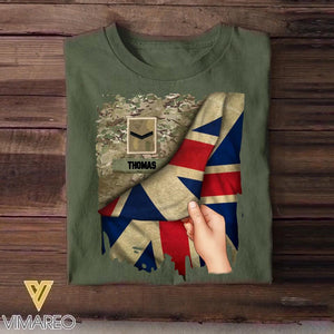 Personalized Hand Holding Flag UK Solider/Veteran Rank Camo Tshirt Printed 22DEC-DT01