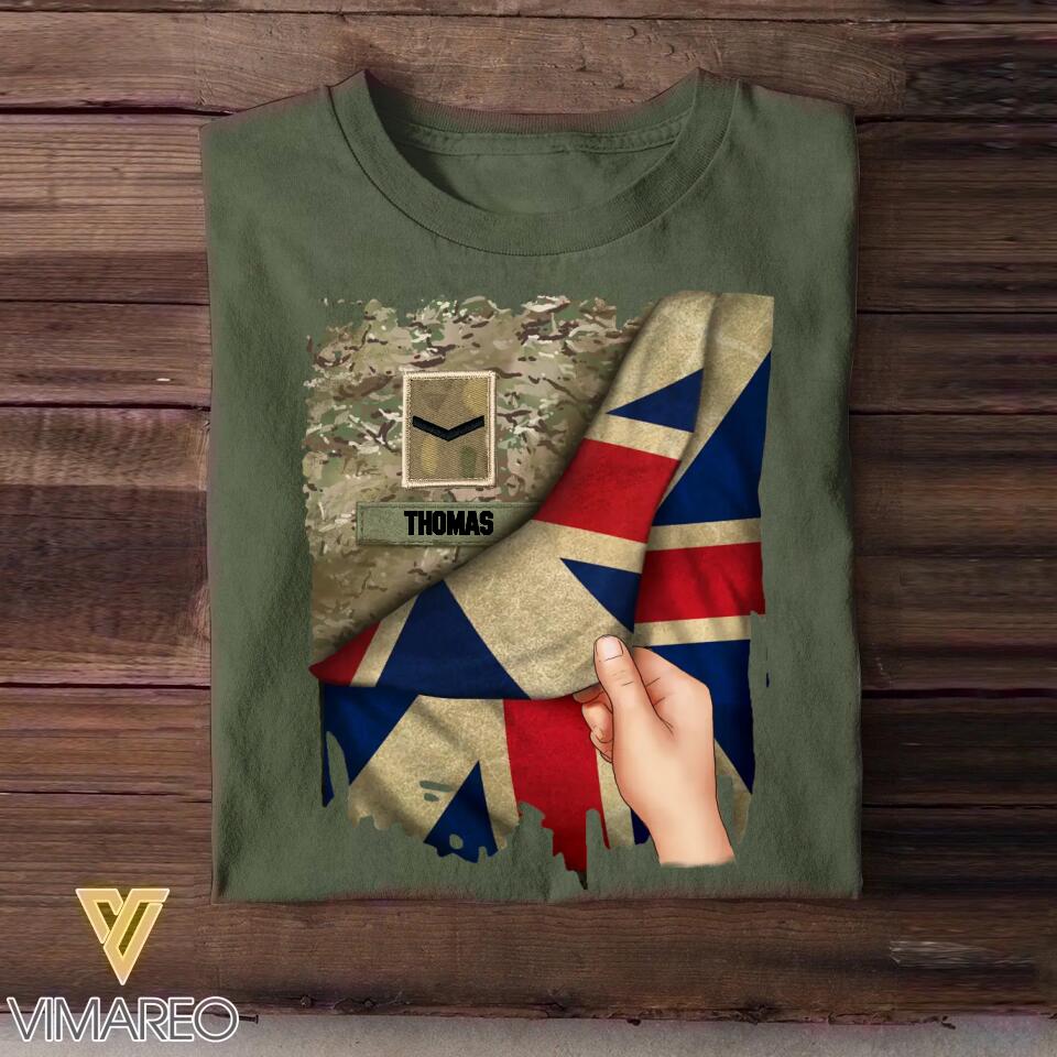 Personalized Hand Holding Flag UK Solider/Veteran Rank Camo Tshirt Printed 22DEC-DT01