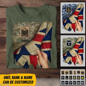 Personalized Hand Holding Flag UK Solider/Veteran Rank Camo Tshirt Printed 22DEC-DT01