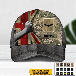 Personalized UK Solider/ Veteran Rank Camo Peaked Cap 3D Printed 22NOV-DY30