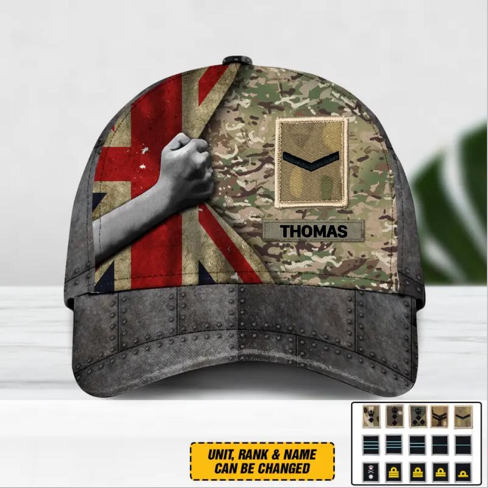 Personalized UK Solider/ Veteran Rank Camo Peaked Cap 3D Printed 22NOV-DY30