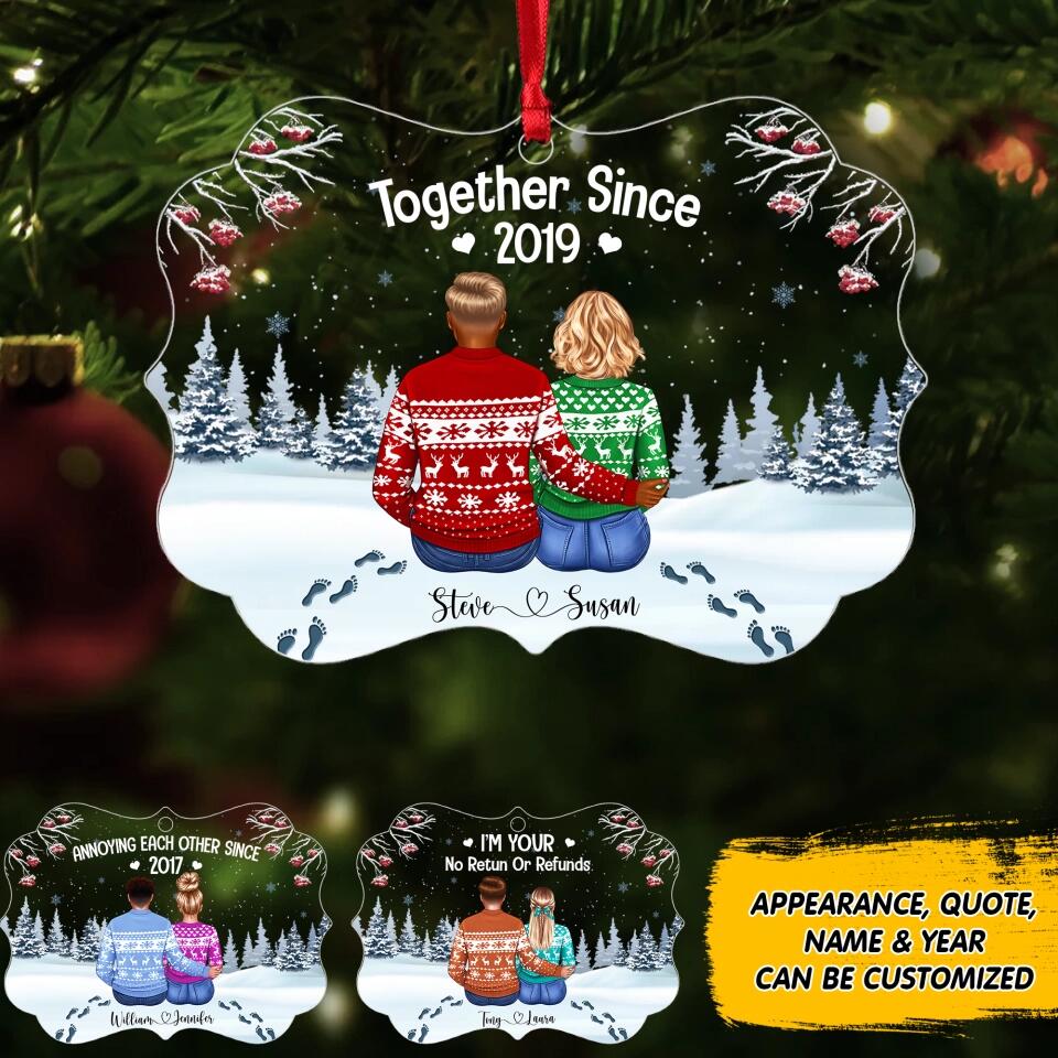 Personalized Couple Christmas Acrylic/Plastic Ornament Printed PNDT0112