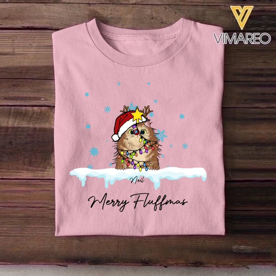 Personalized Merry Fluffmas Cat Lovers Tshirt Printed QTDT0112