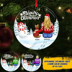 Personalized Meowy Or Merry Christmas Cat Lovers Acrylic/Plastic Ornament Printed PNDT0212
