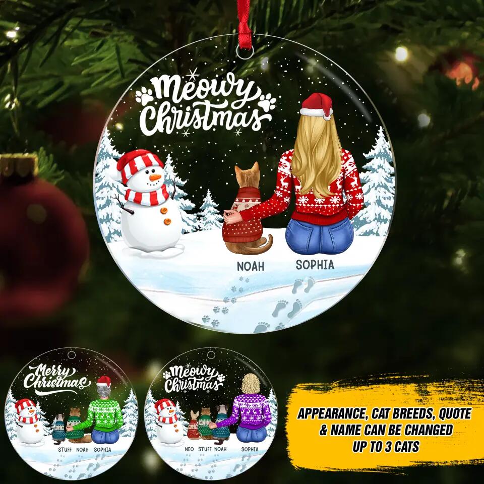 Personalized Meowy Or Merry Christmas Cat Lovers Acrylic/Plastic Ornament Printed PNDT0212