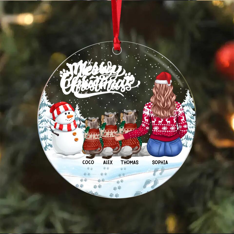 Personalized Meowy Or Merry Christmas Cat Lovers Acrylic/Plastic Ornament Printed PNDT0212