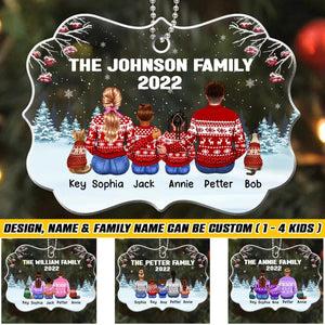 Personalized Family Kid And Cats Christmas Acrylic/Plastic Ornament Printed 22NOV-HQ02