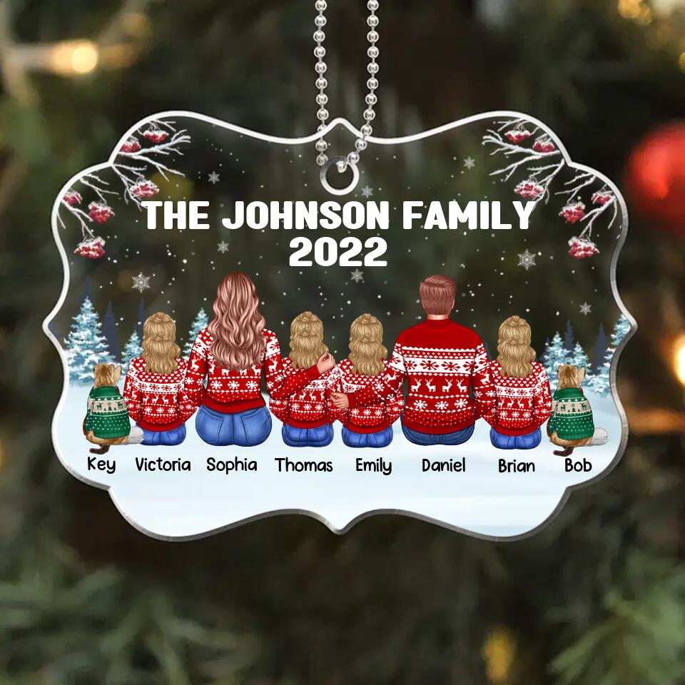 Personalized Family Kid And Cats Christmas Acrylic/Plastic Ornament Printed 22NOV-HQ02