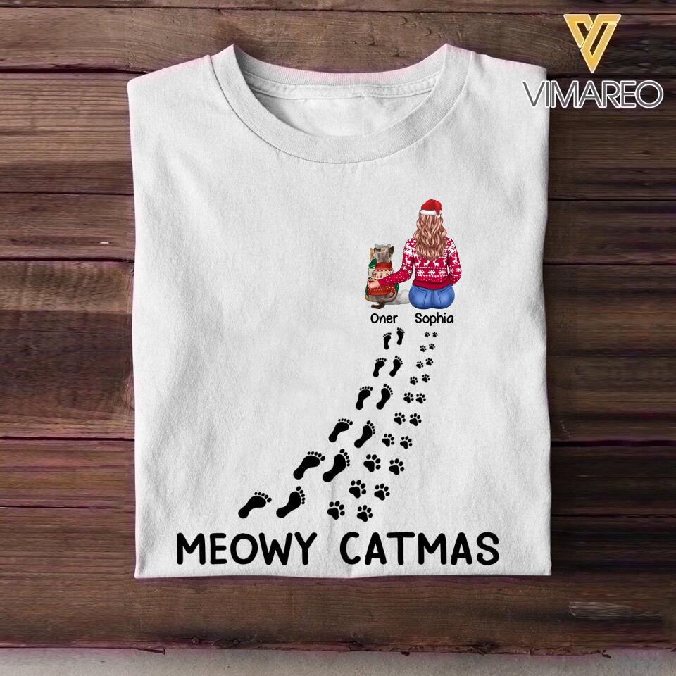 Personalized Meowy Catmas Woman Love Cat Christmas Tshirt Printed 22DEC-HQ02