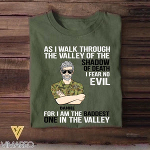 Personalized As I Walk Through The Valley of The Shadow of Death I Fear No Evil For I am The Baddest One In The Valley Australian Solider/Veteran Rank Camo Tshirt Printed 22DEC-HY05