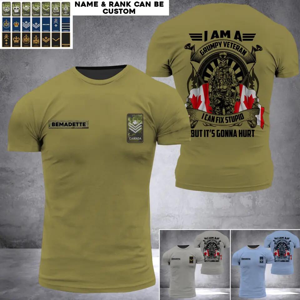 Personalized I Am A Canadian Grumpy Veteran I Can Fix Stupid Rank Flag 3D Printed Tshirt QTHQ0512