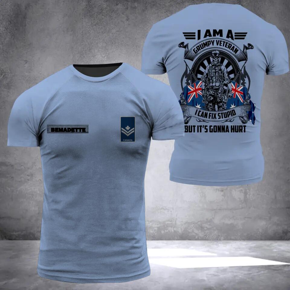 Personalized I Am A Canadian Grumpy Veteran I Can Fix Stupid Rank Flag 3D Printed Tshirt QTHQ0512