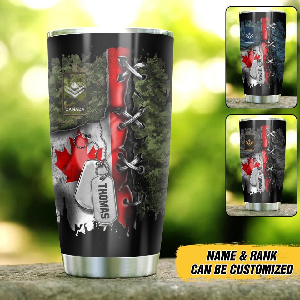 Personalized Canadian Solider/Veteran Rank Camo Tumbler Printed QTDT0512