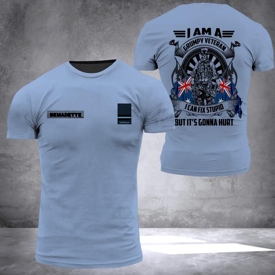 Personalized I Am An Australian Grumpy Veteran I Can Fix Stupid Rank Flag 3D Printed Tshirt QTHQ0512