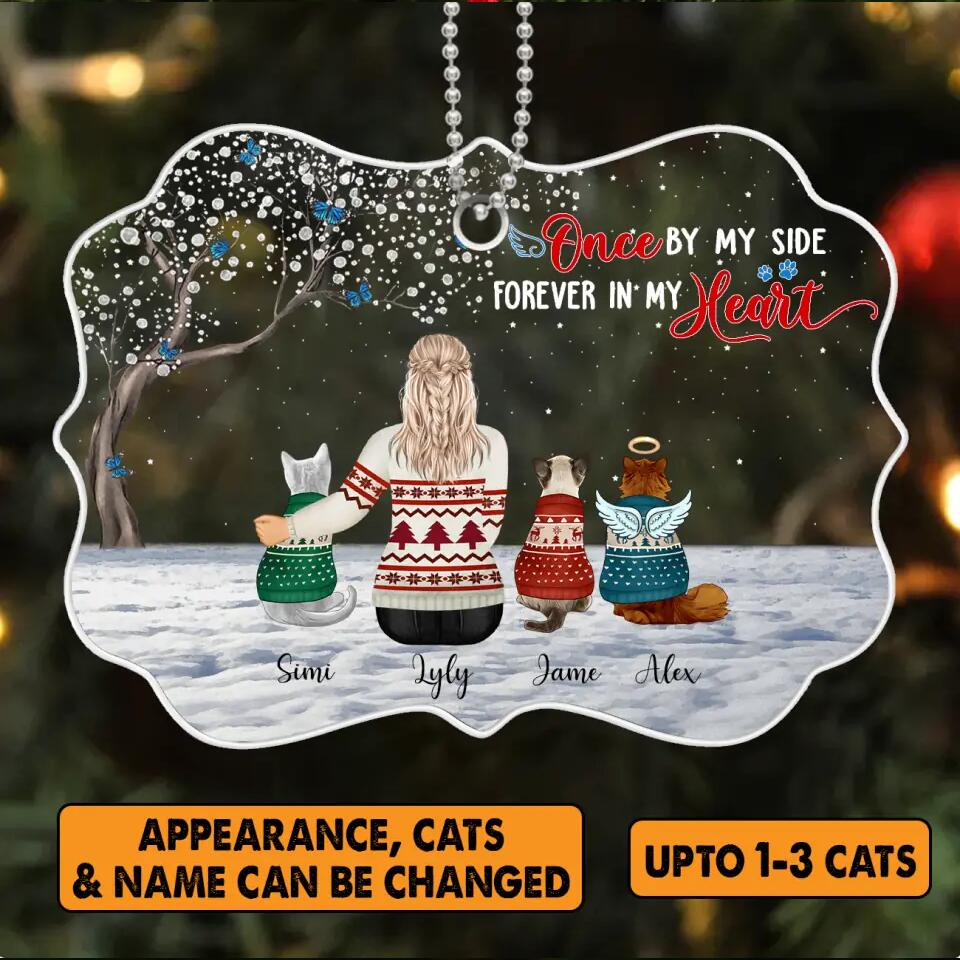 Personalized Once By My Side Forever In My Heart Memorial Cat Christmas Acrylic/Plastic Ornament Printed PNHY0612