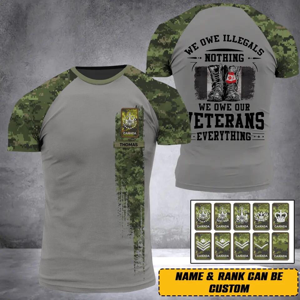 Personalized We Owe Illegals Nothing We Owe Our Veterans Everything Canadian Rank Flag 3D Printed Tshirt 22DEC-HY06