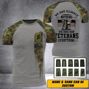 Personalized We Owe Illegals Nothing We Owe Our Veterans Everything German Rank Flag 3D Printed Tshirt 22DEC-HY06