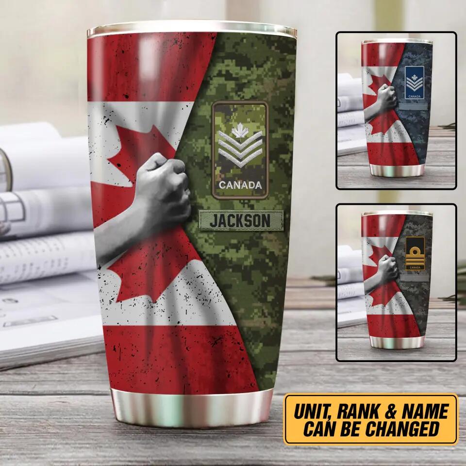 Personalized Canadian Solider/Veteran Flag Rank Camo Tumbler Printed 22DEC-HY06
