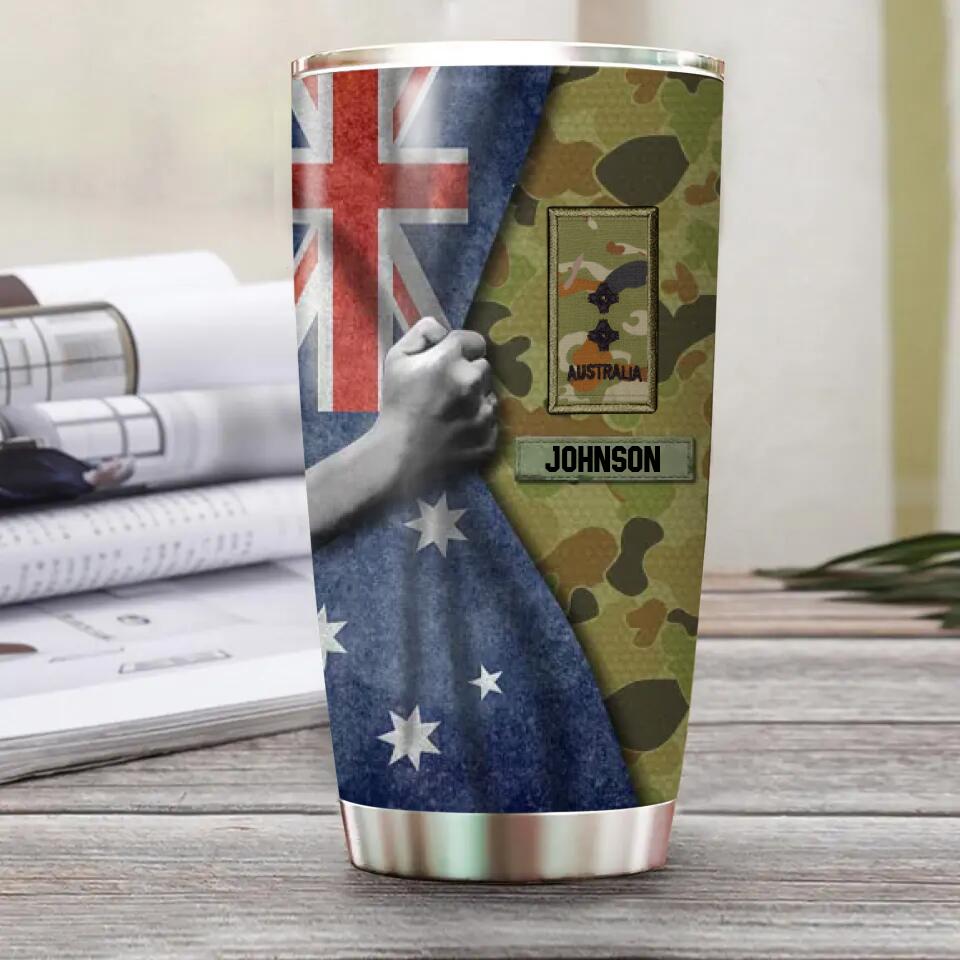 Personalized Australian Solider/Veteran Flag Rank Camo Tumbler Printed 22DEC-HY06