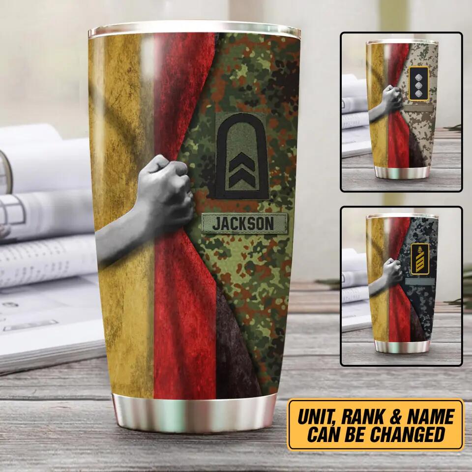 Personalized German Solider/Veteran Flag Rank Camo Tumbler Printed 22DEC-HY06