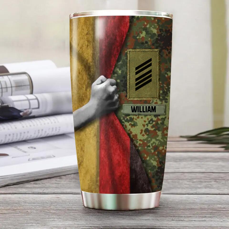 Personalized German Solider/Veteran Flag Rank Camo Tumbler Printed 22DEC-HY06