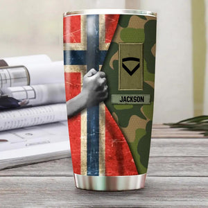 Personalized Norwegian Solider/Veteran Flag Rank Camo Tumbler Printed 22DEC-HY06