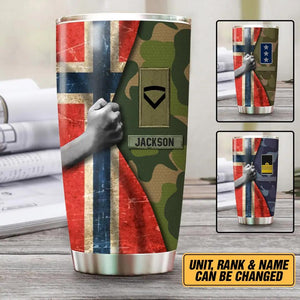 Personalized Norwegian Solider/Veteran Flag Rank Camo Tumbler Printed 22DEC-HY06