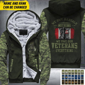 Personalized Canadian Solider/ Veteran We Owe Illegals Nothing We Owe Our Veterans 3D Printed Fleece Hoodie 22DEC-DT07
