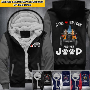Personalized A Girl Love Dog And Jeep Printed Fleece Hoodie HQPN0712